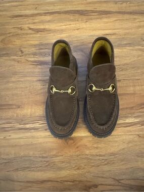 Brown Suede women’s Loafers bootie with Gold Bit